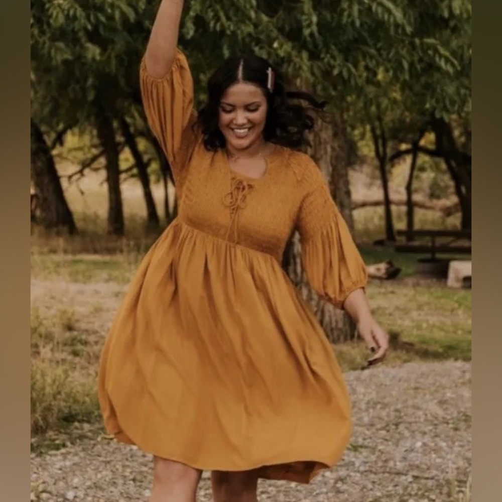 Roolee Esmralda Smocked Mustard Dress